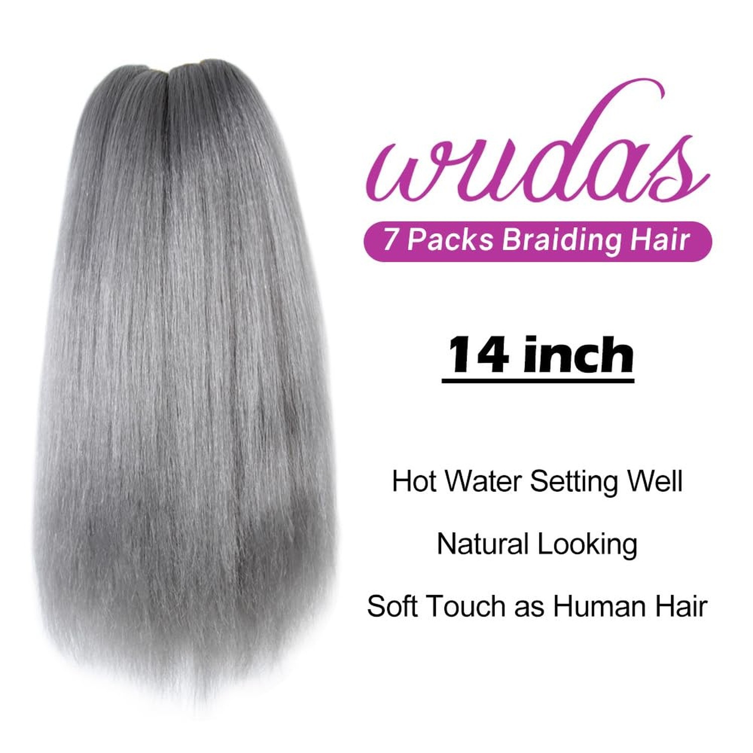 Silver Grey Braiding Hair 14 Inch Short Pre Stretched Hair Straight… Fast Ship