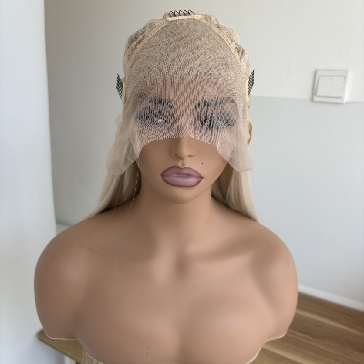 Bleach Blonde Heat Resistant Synthetic Hair Long Straight Lace Front Wigs