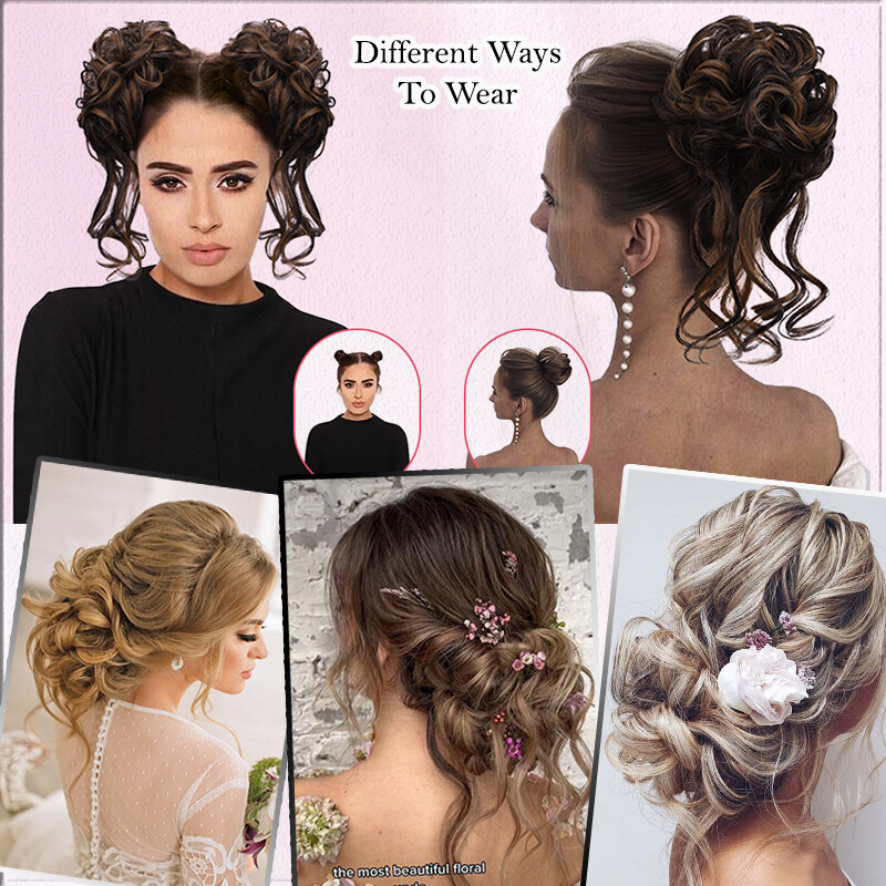 Clip on in Messy Bun Curly Hair Piece Extensions Hair Wedding Claw Clip AS REAL