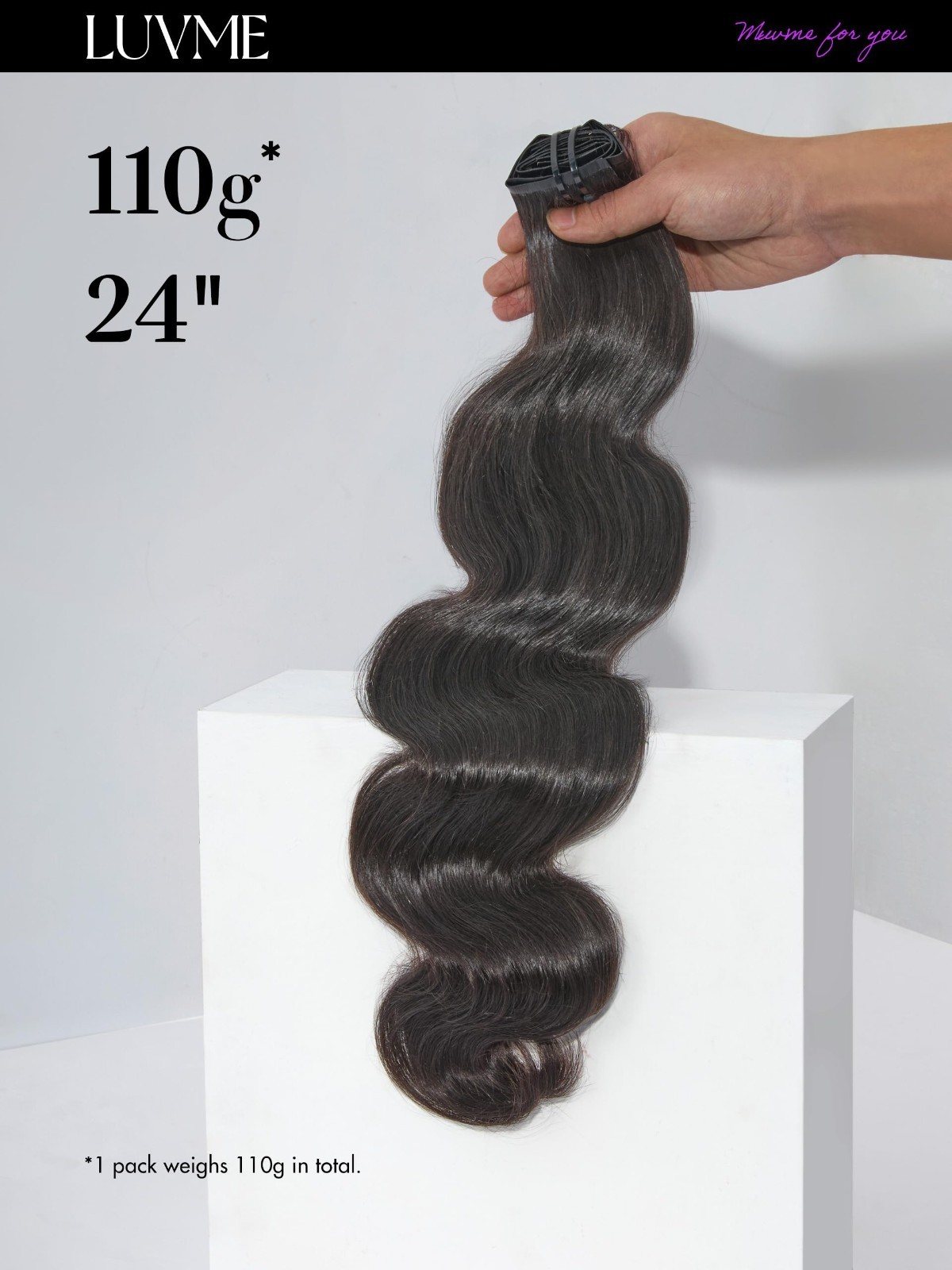 Body Wave Clip-In Hair Extensions 20″ Natural Black 110g 100% Remy Human Hair, S