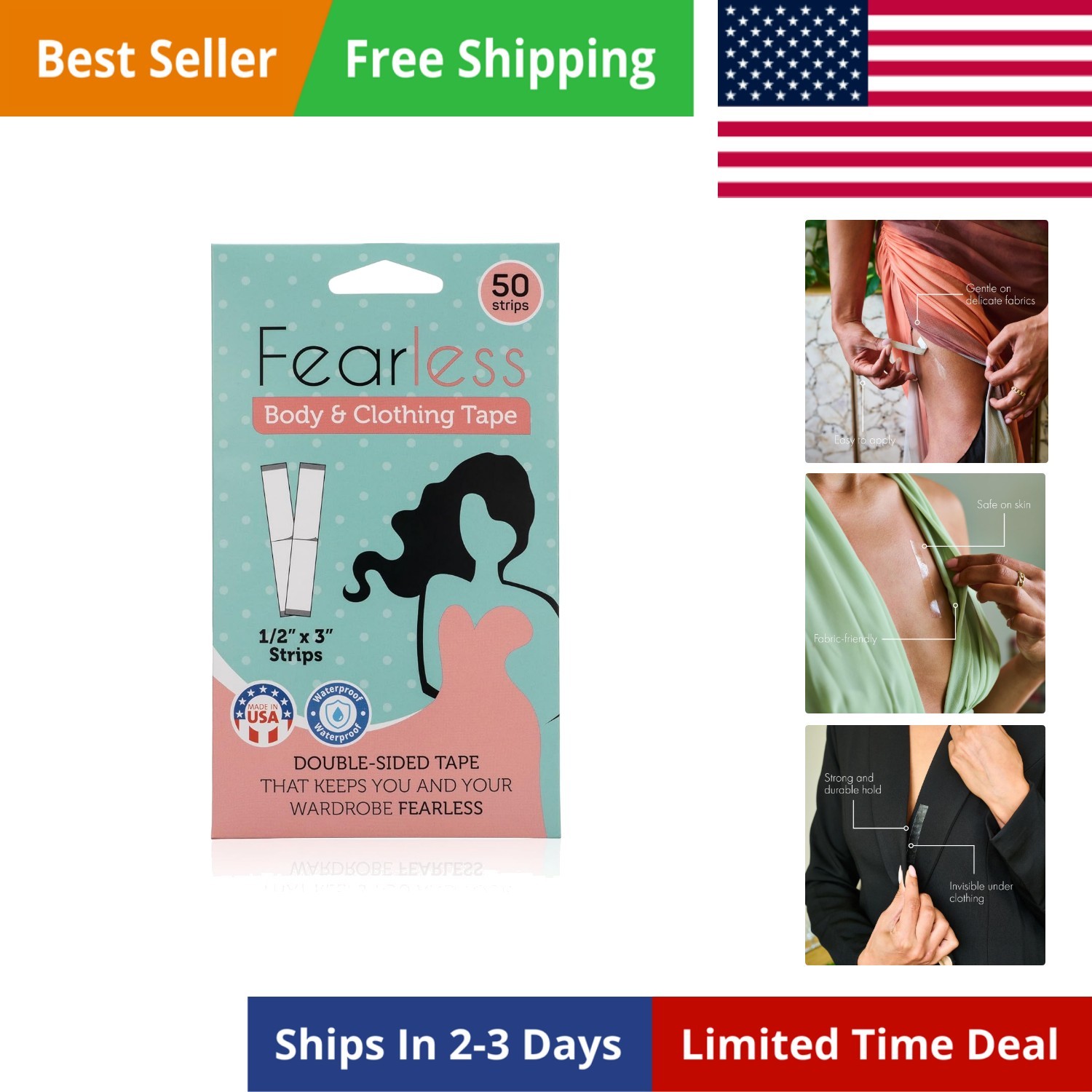 Double Sided for Clothing Body & Dresses 50 Strips | Clear Fabric Tape for Cl…