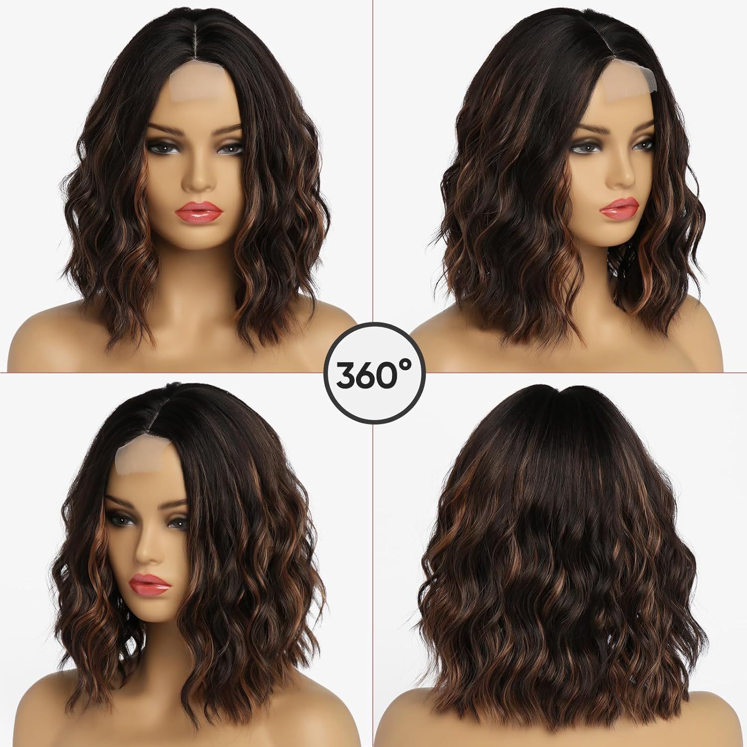 European American Medium Long Water Wave Wig Heat Resistant Synthetic Full Head