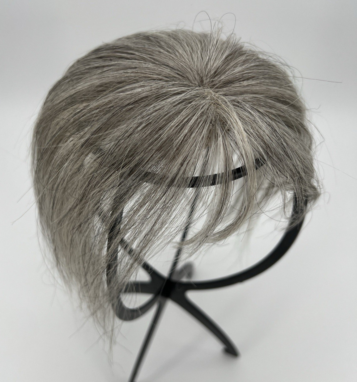 Gray Mixed Black 100% Real Human Hair 10in Clip In Wispy Bangs Hair Topper