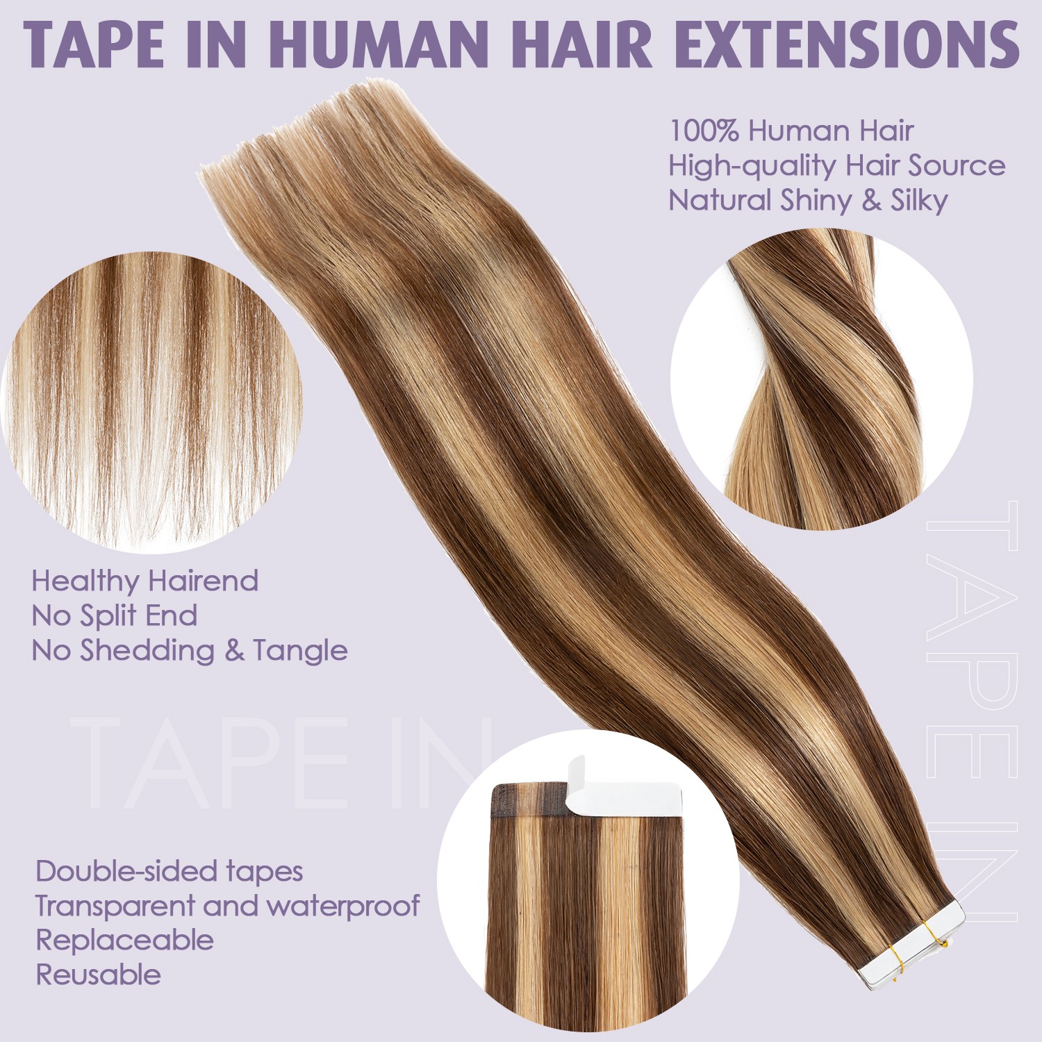 10-60PCS Tape In Real Remy Virgin Human Hair Extensions Thick Skin Weft Balayage