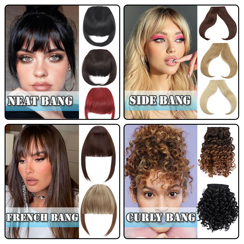 French Fringe Bangs Front Forehead Hairpiece Clip in Hair Extensions As Human