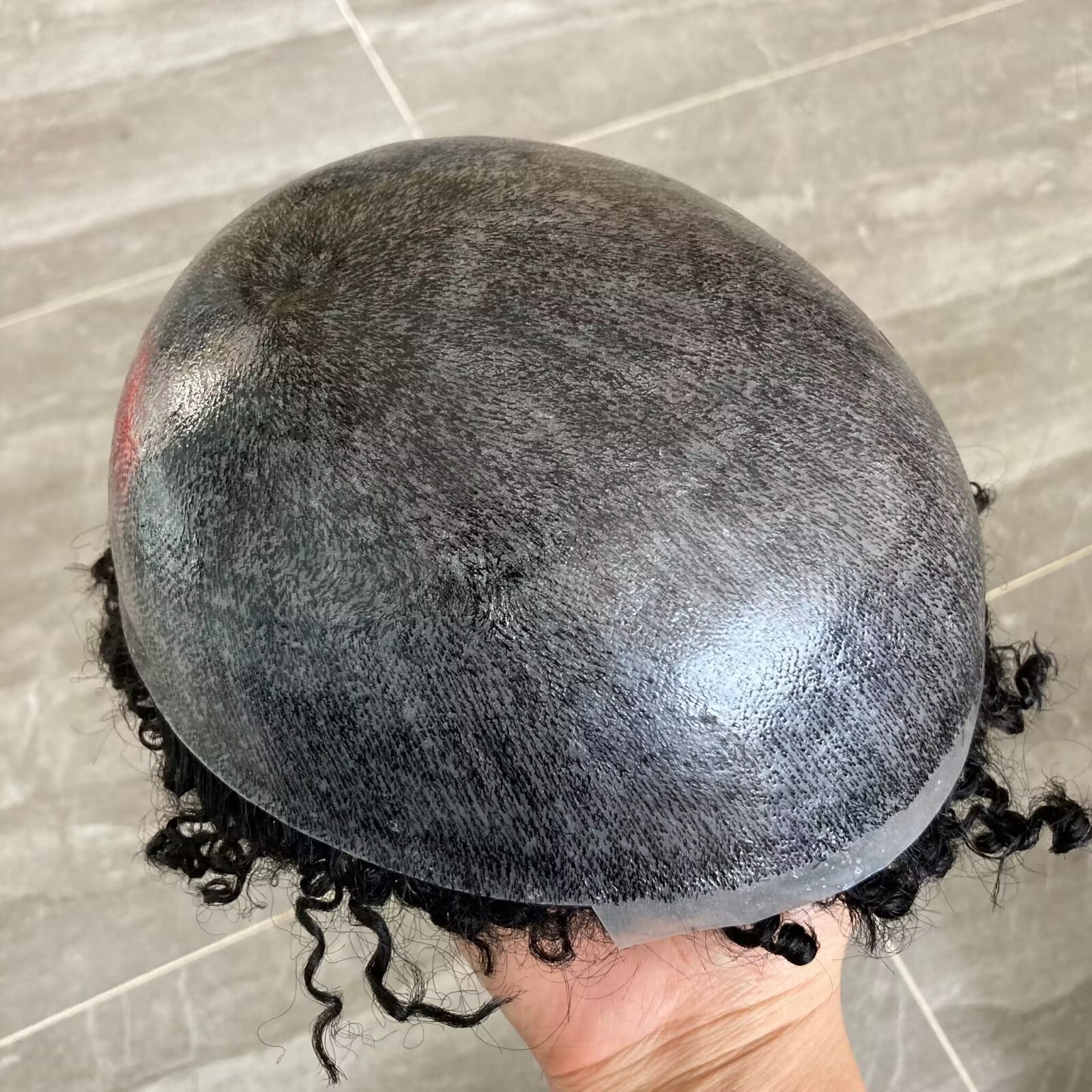 8mm Durable Skin Afro Curly Mens Toupee Black Man Weave Hair Replacement Wig
