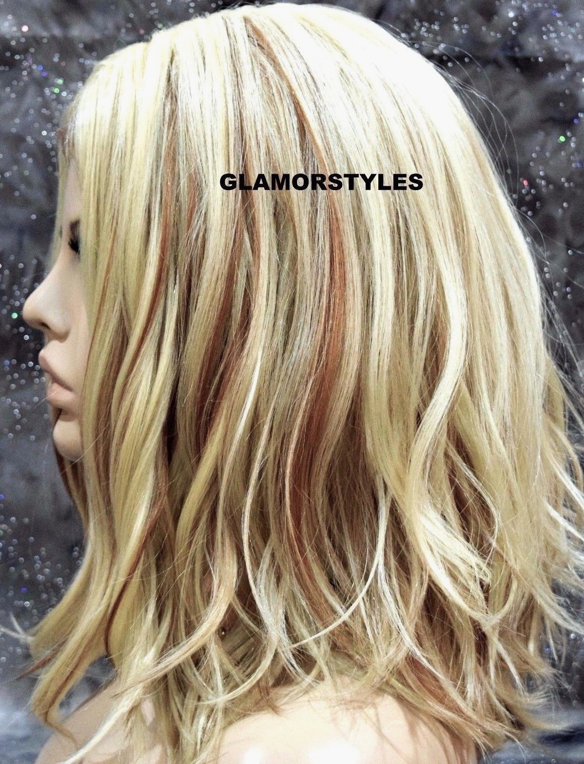 LACE FRONT FULL WIG BOB STRAIGHT LAYERED MIDDLE PART BLEACH BLONDE MIX HEAT OK