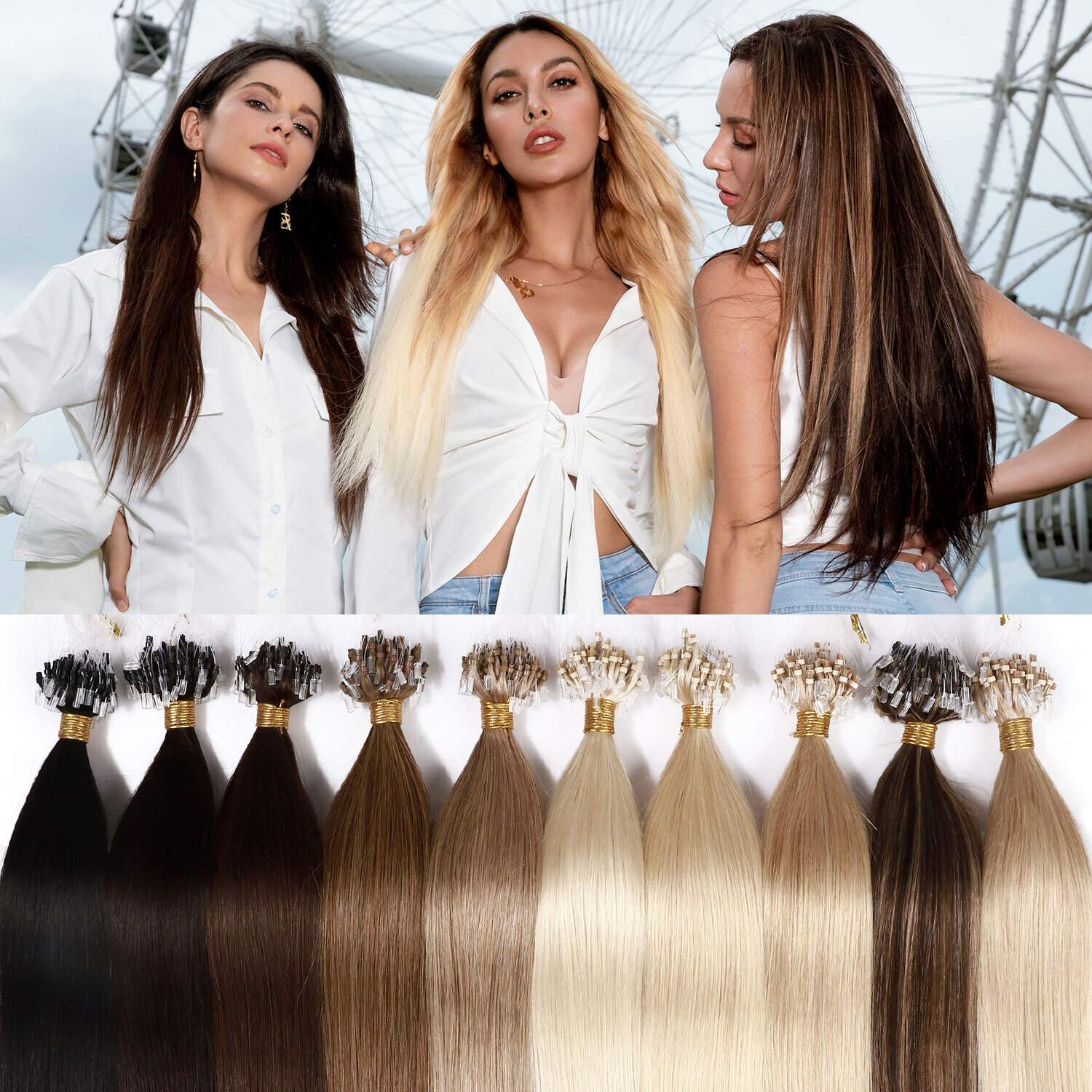 THICK 100% Russian Remy Human Hair Extensions Micro Loop Nano Ring Bead Balayage
