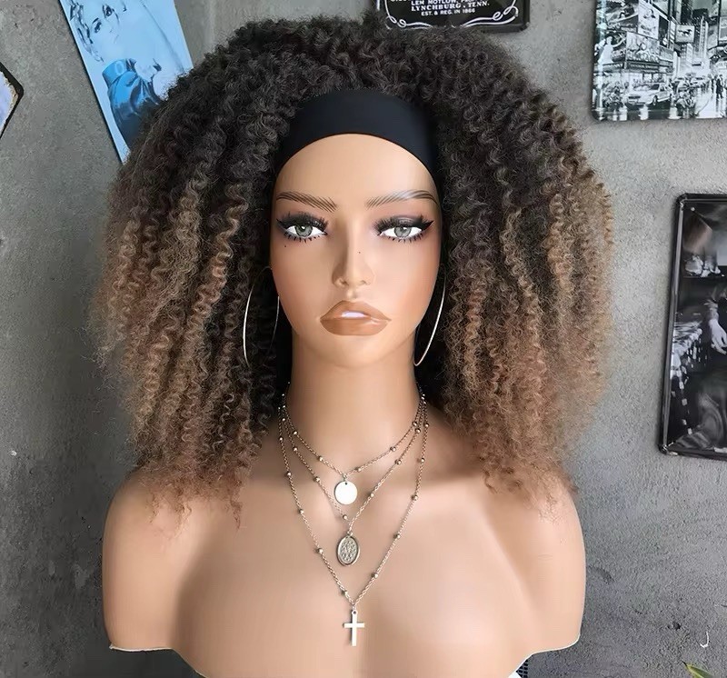 Hot!!! summer synthetic afro Kinky Curly Headband Wig. Ombre Brown Natural Look