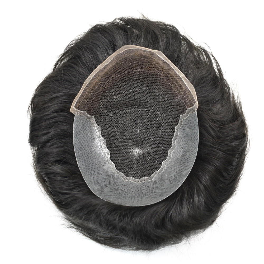 Men Real Hair System French Lace Front Bleached Knots Mens Toupee Grey Hairpiece