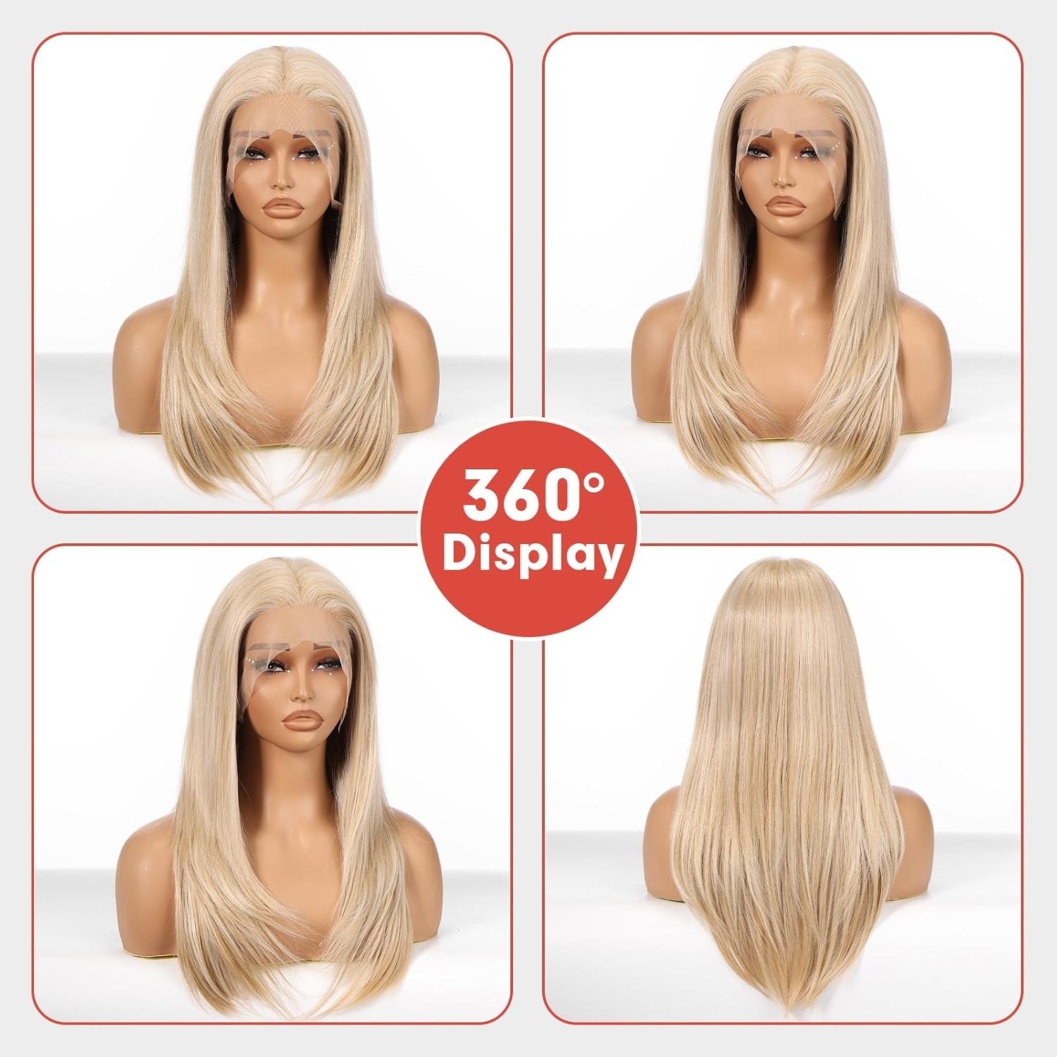 HD Blonde Lace Front Human Hair Blend Straight Wigs
