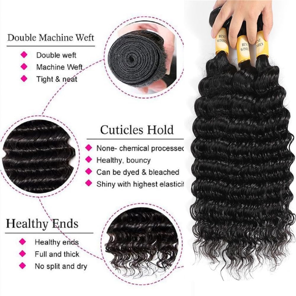 Rebasar Deep Wave Human Hair Bundles 8 10 12 Inch Curly Bundles Human Hair
