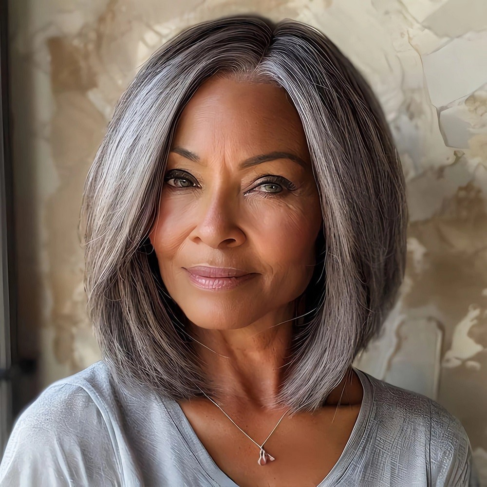 Salt And Pepper Silver Grey Straight Lace Front Wigs 100% Human Hair for Women
