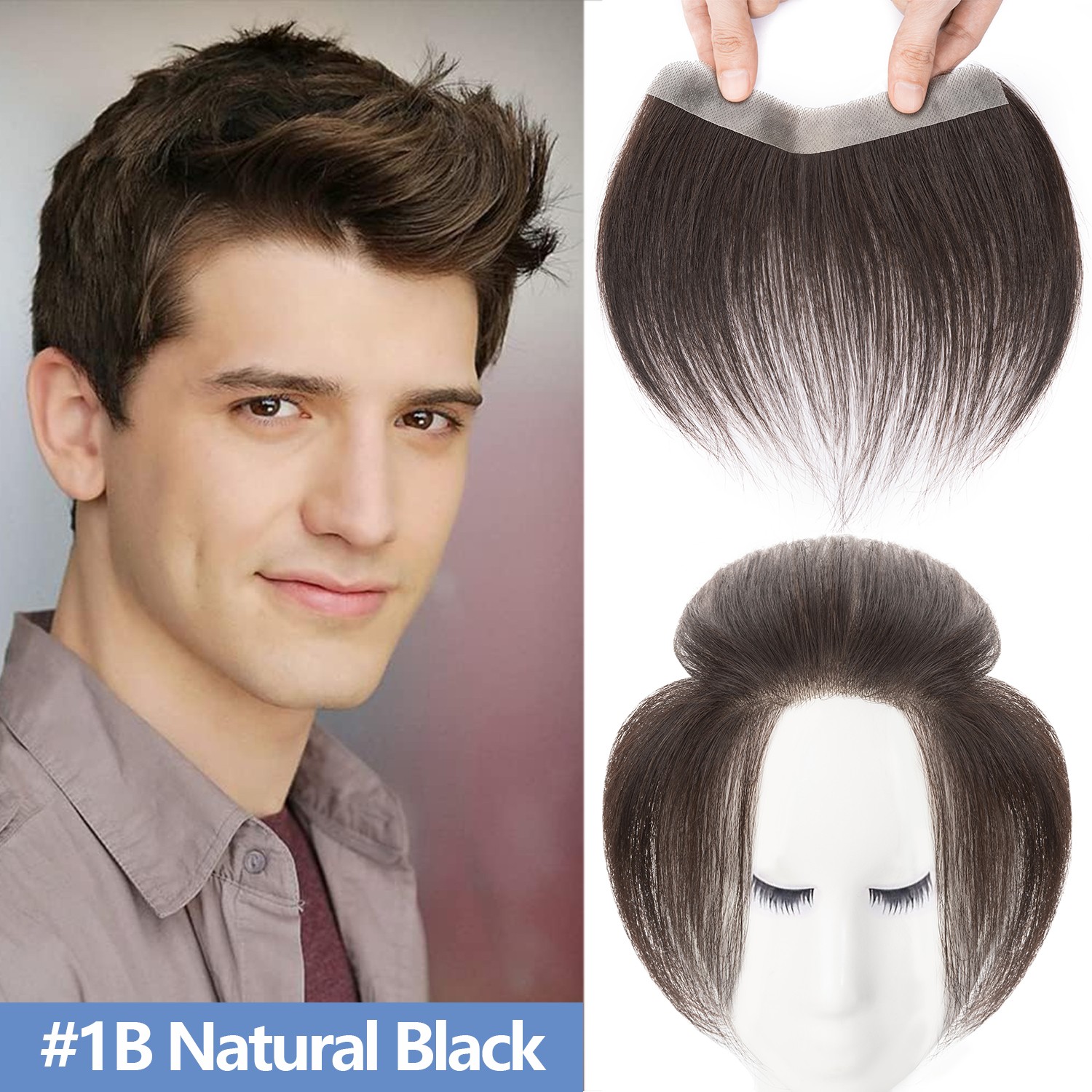 100% Human Hair Replacement System Thin PU Skin Toupee Wig Hairpiece Women Men M