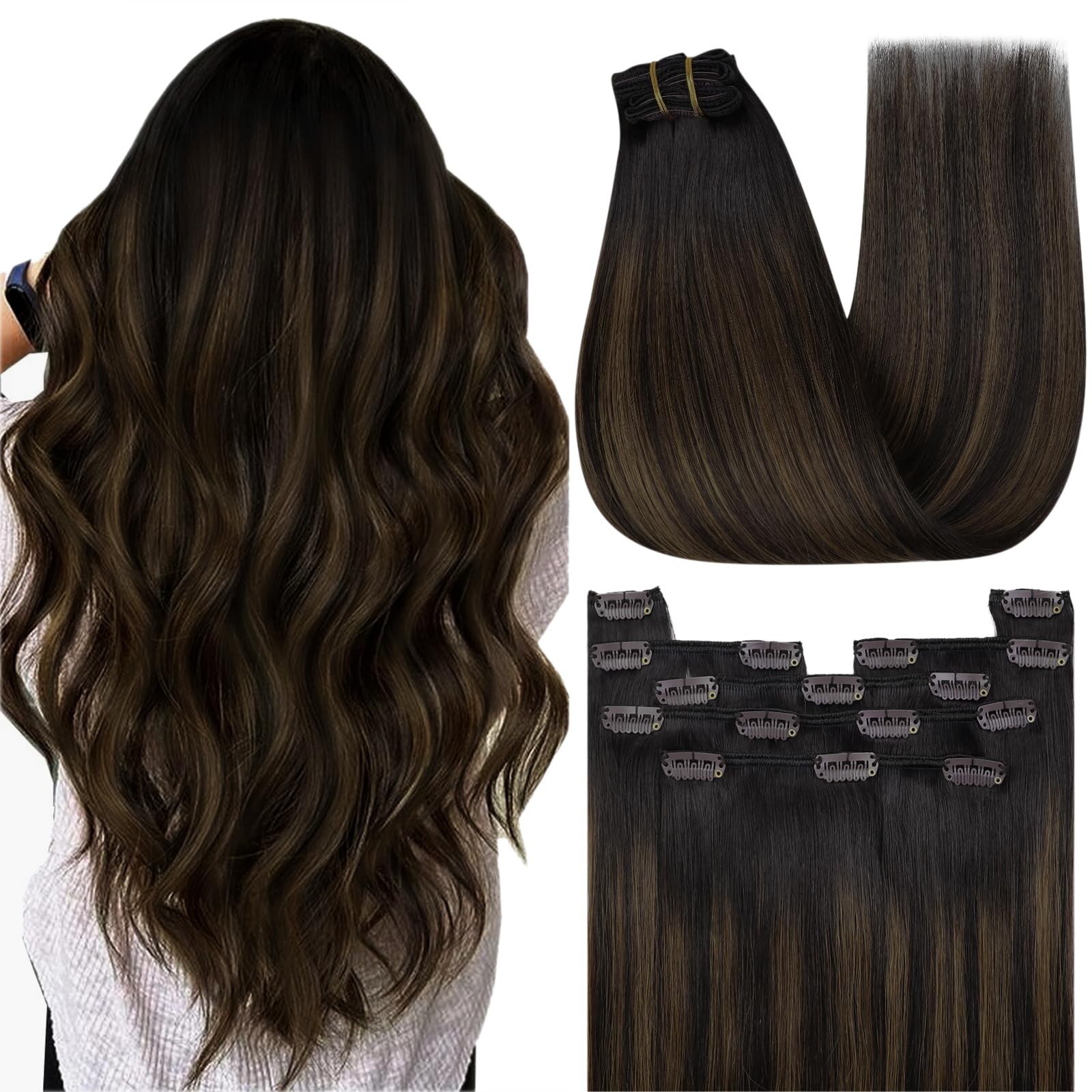 Clip in Human Hair Extensions 20″ Balayage 100g Real Remy – For Volume