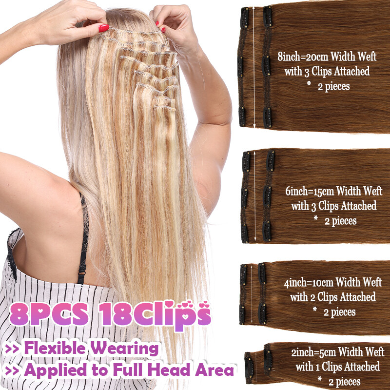 Soft Clip In hair Extensions Real 100% Remy Brazilian Human Hair Short Long 8PCS