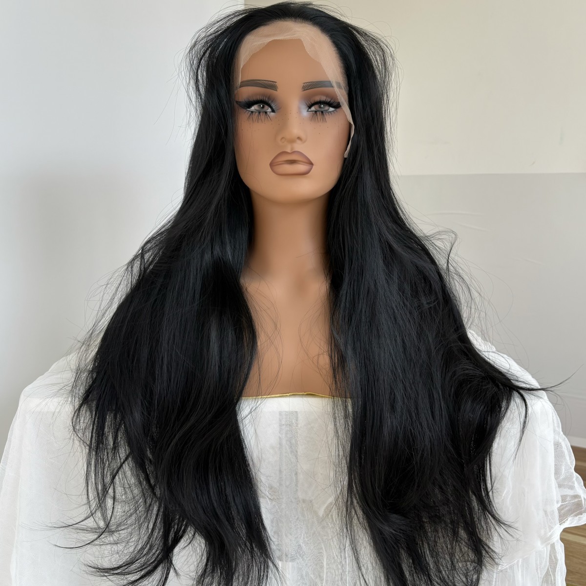 Long Straight Heat Resistant Synthetic Hair Lace Front Wigs Women Natural Black