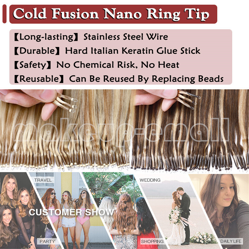 Nano Ring Real Remy Human Hair Extensions Microlink Bead Tip Thick Highlight