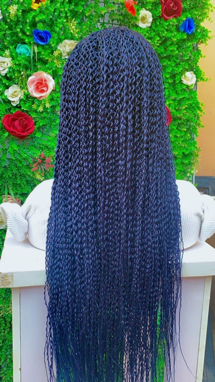 WATERMELON BRAIDED WIG. Gold Blue Burgundy 40″