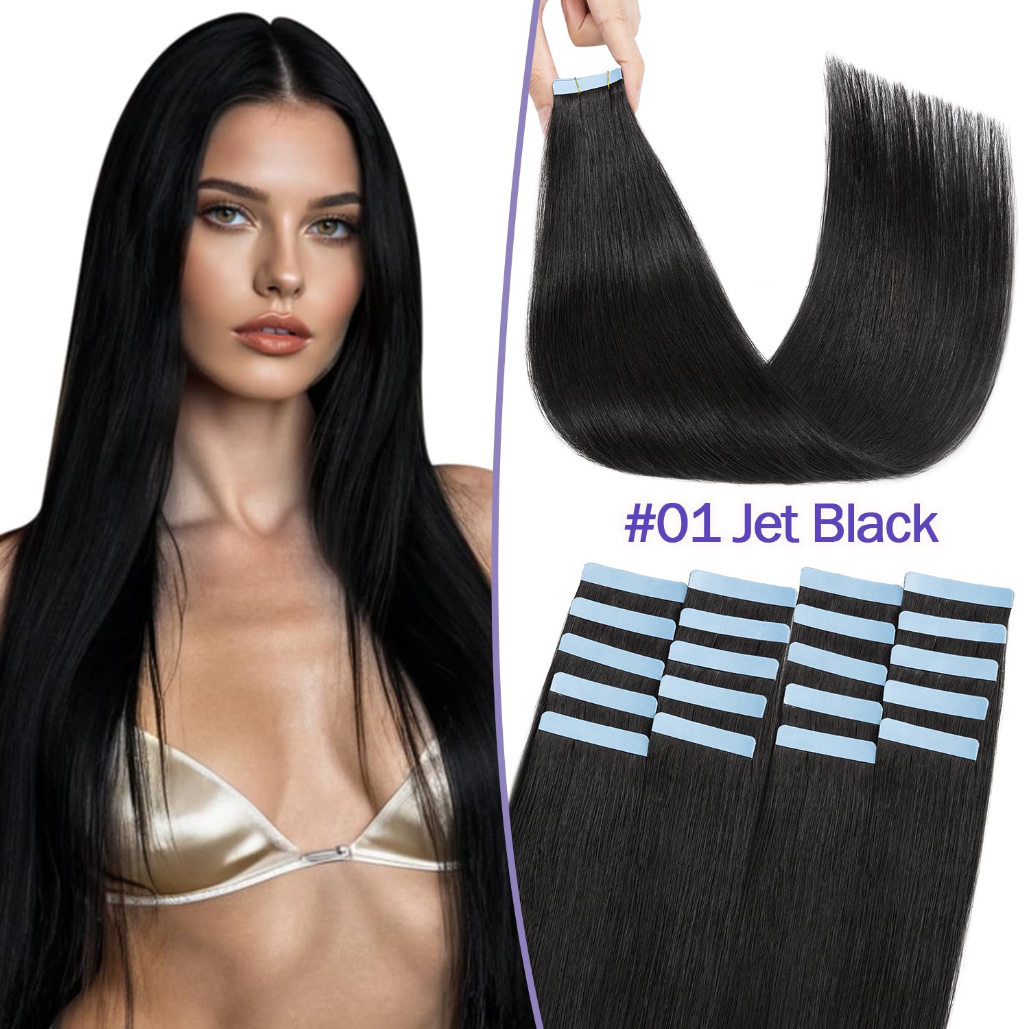 10pc-60pc Tape In Real Remy Virgin Human Hair Extensions Thick Russian Skin Weft