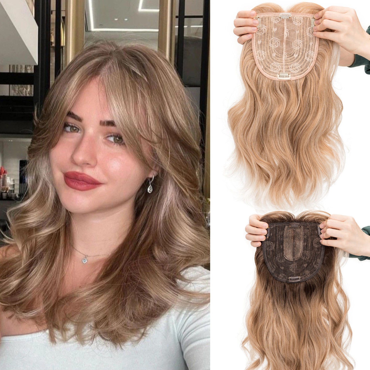 Women Topper Hairpiece Clip In Real As Human Hair Silk Base Toupee Wig Synthetic