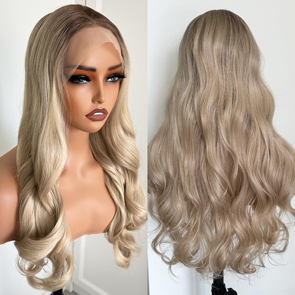 Itimay Synthetic Lace Front Wig Glueless Pre Plucked Bleached Knots – 24 Wavy