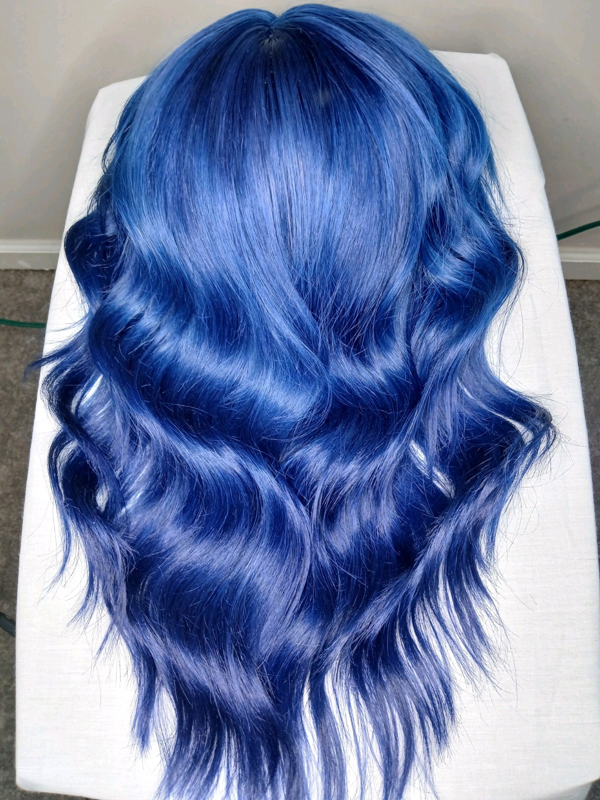 100% Human Hair Wig T-Part With Custom Vibrant Blue Color And Layers