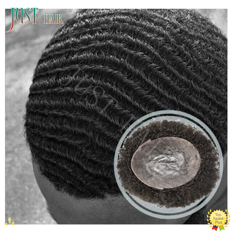 Afro Curl Mens Toupee 6MM African American Wig Full Poly PU Afro Curl System