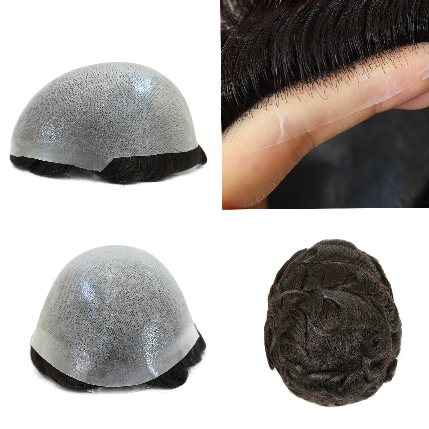 Mens Toupee Human Hair Thin Skin0.06 mm Replecement System Natural Hairpiece8X10