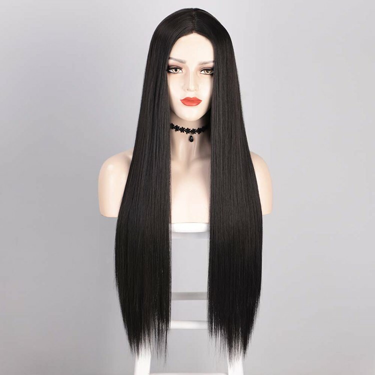 Long Straight Black Wigs for Women Middle Part Natural Looking Silk Daily Party