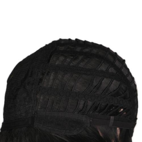 Women Dark Brown w/Gold Highlight Ombre Shoulder Length Wig Synthetic Curly Hair