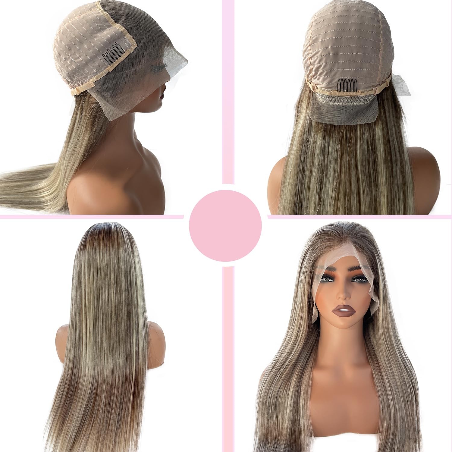 Valiilo 13X6 Ash Blonde Lace Front Wig Human Hair 24 Inch Ombre Brown Blonde