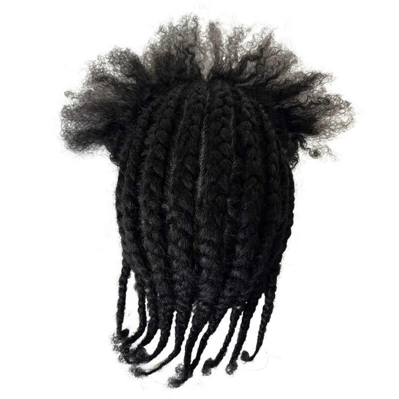 100%Human Hair Replacement Cornrow Braids Unit 8×10 Full PU Toupee for Black Men