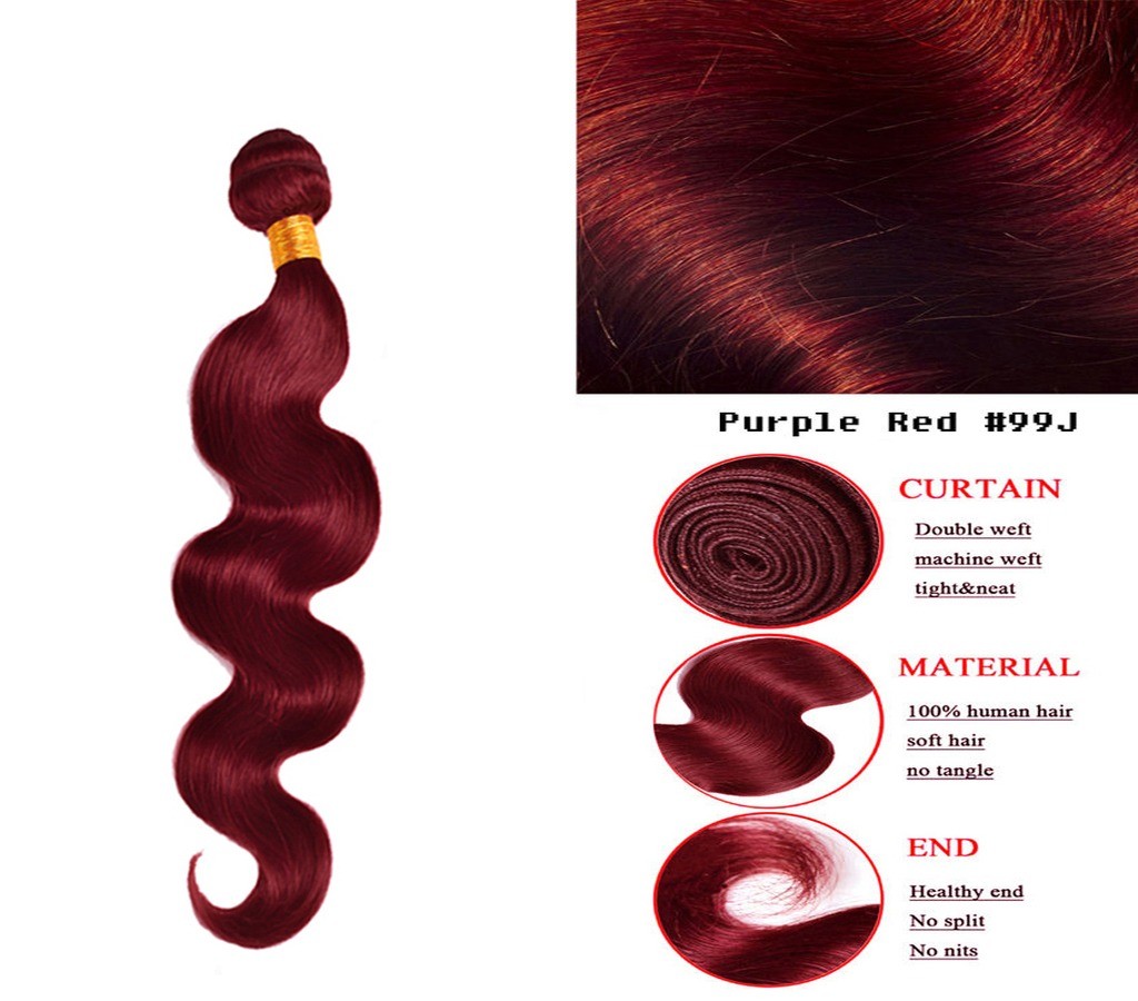 Burgundy Body Wave Wavy Sew In Hair Weave 100 Human Extension Ali One Bundle