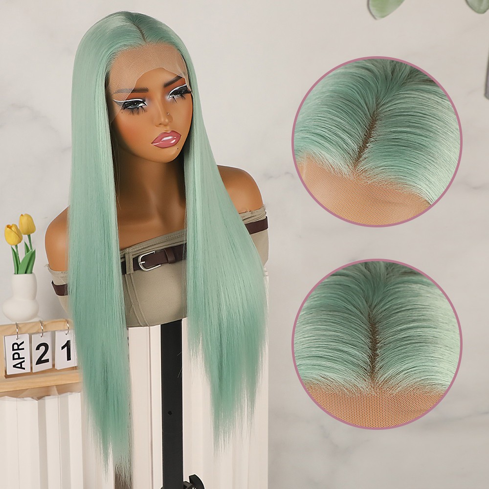 Light Green Long Straight Hair 13×4 Lace Front Wigs Pre Plucked Natural Hairline