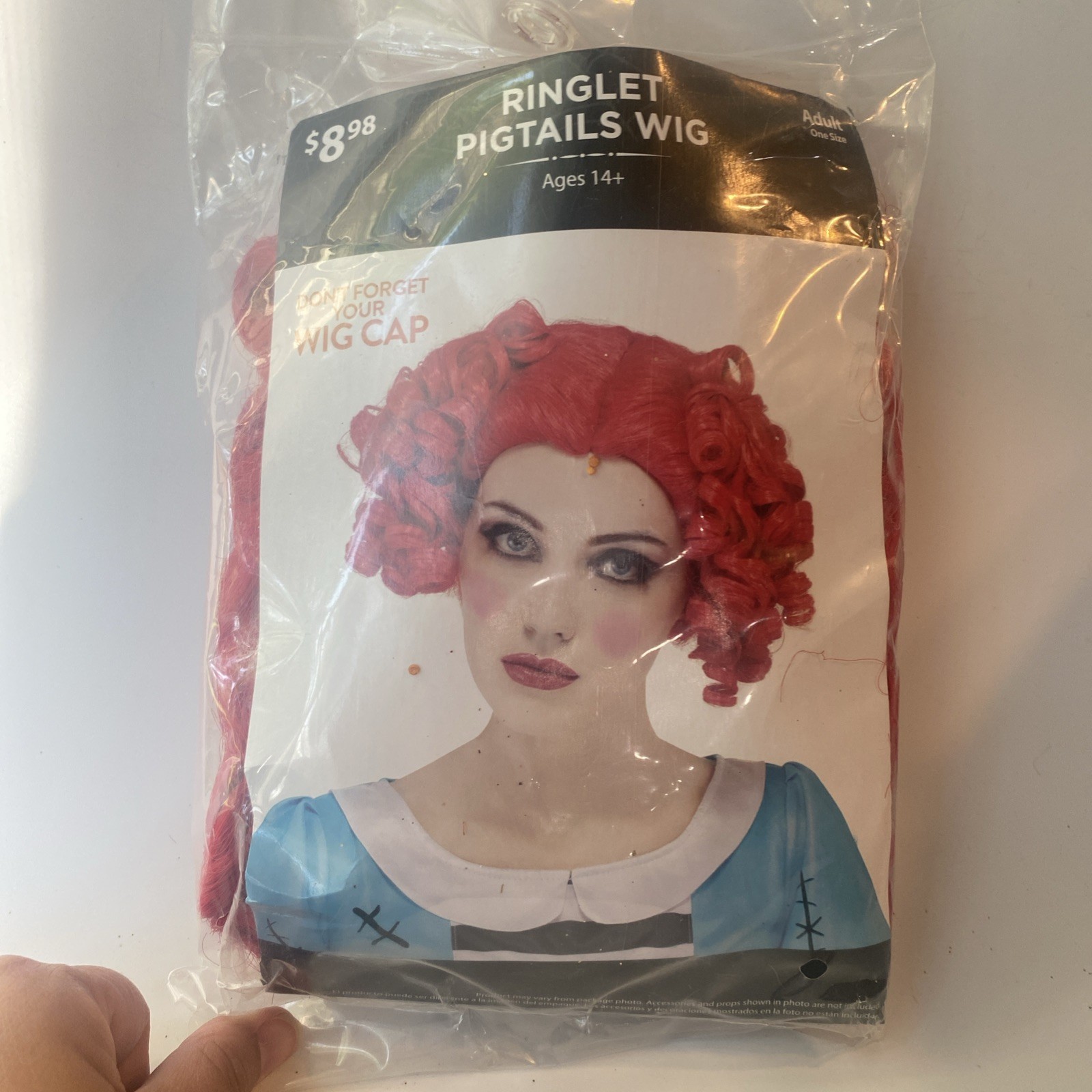 Adult Halloween Costume Wig Red Ringlet Pigtails Curly Doll Queen Hearts Raggedy