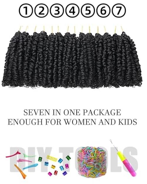 4 Inch 7 Packs Super Short Passion Twist Crochet Hair for 4 Inch (Pack of 7) 1B