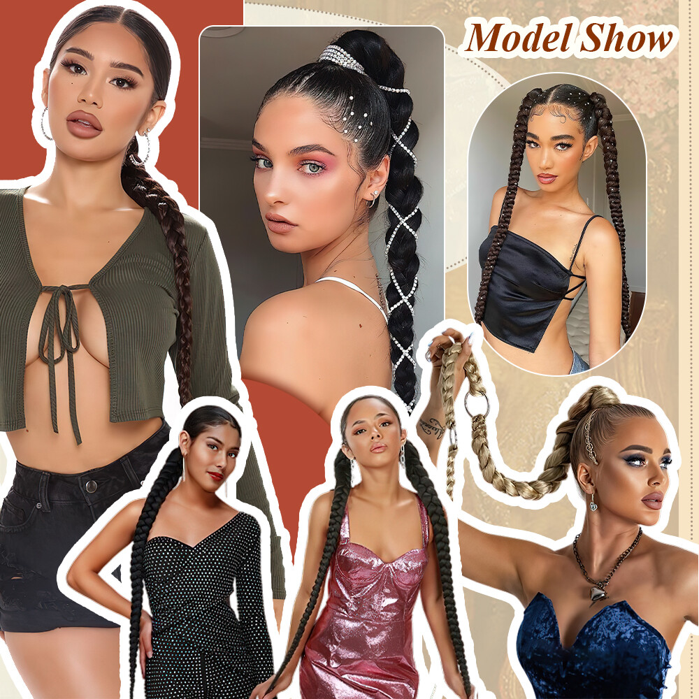 34″ X-Long Real Thick Braiding Hair Extensions Pony Tail Wrap Ponytail As Human