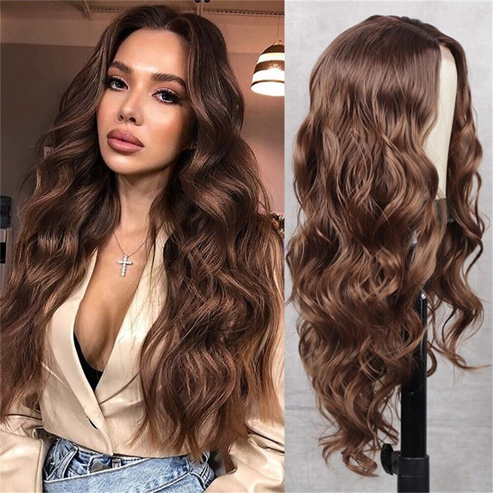 Women Long Full Wig Brazilian Star Human Hair Body Wave Lace Front Thick Wigs US