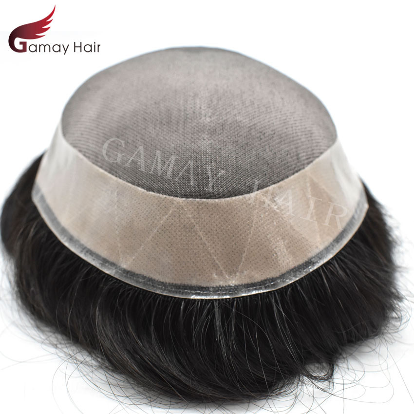 Mens Toupee Hairpiece Human Hair System Replacement Fine Mono Poly Skin Mens Wig