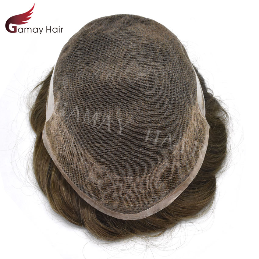 Mens Toupee French Lace Front Hairpiece Poly Skin PU Hair System Replacement Wig