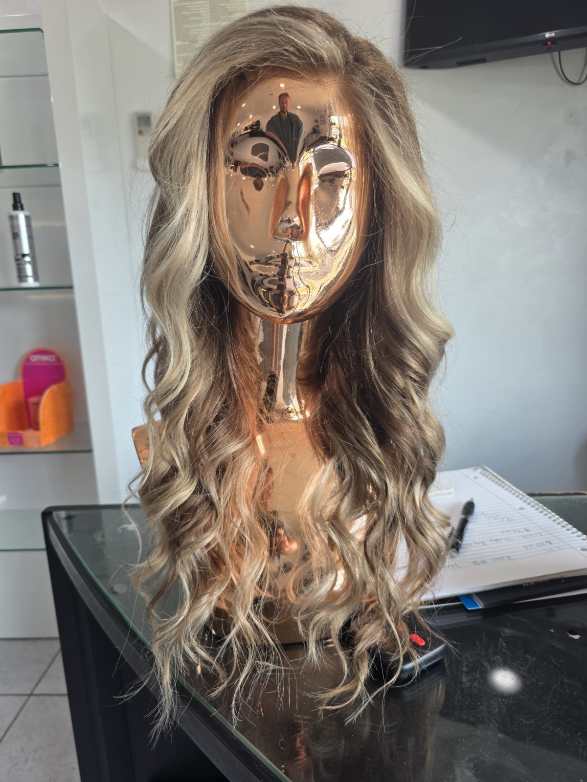 Natural 20″ blonde, custom color 100% human hair wig, glueless cap structure