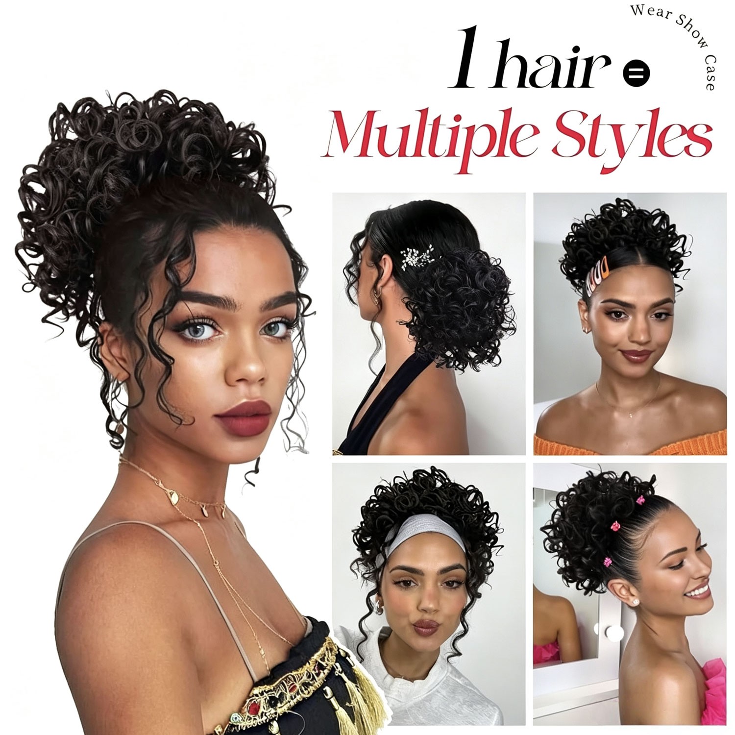 Fluffy Curly Messy Bun Hair Piece Updo Drawstring Hair Extensions Real as Human