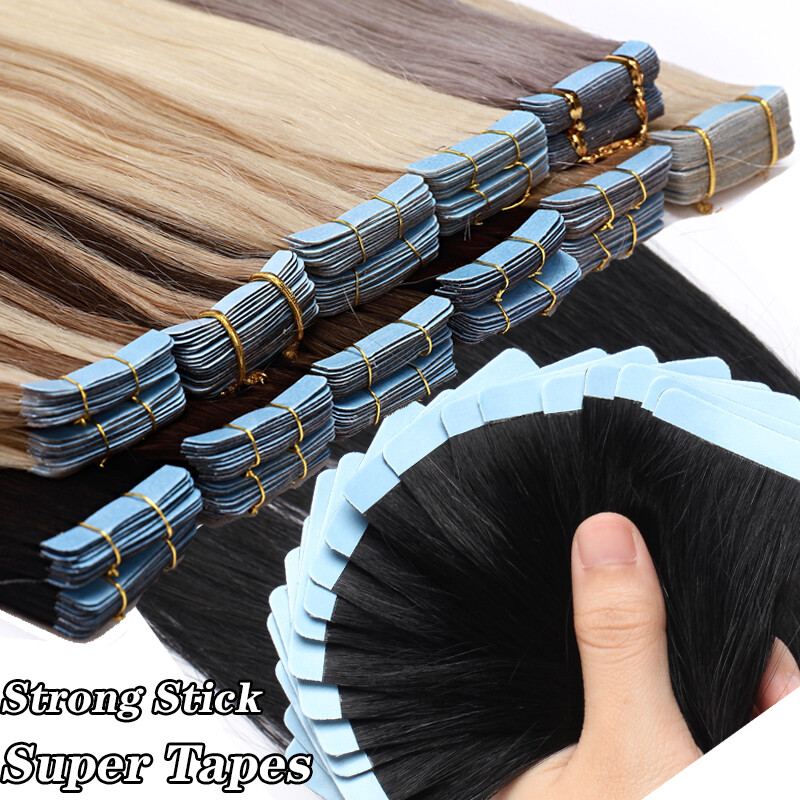 80PCS Full Head Thick Tape in Remy Human Hair Extensions Skin Weft Balayage Soft