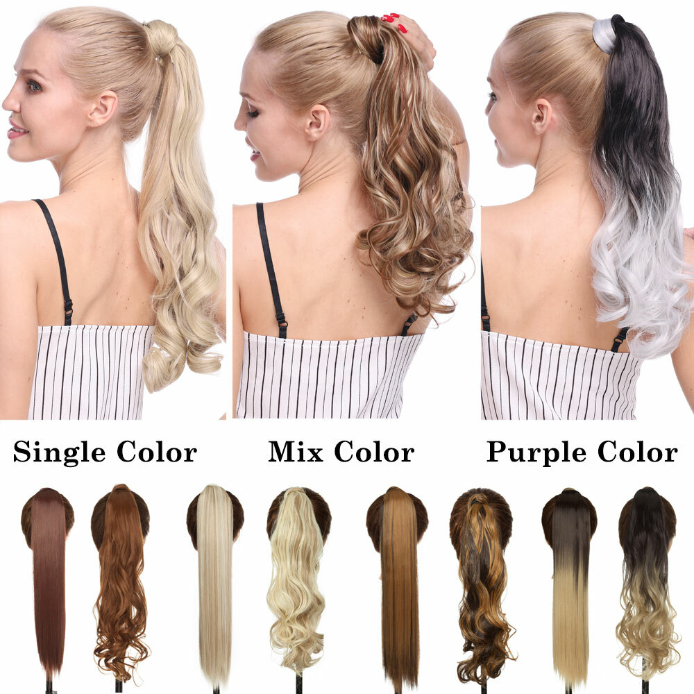 US Thick Clip In Hair Extensions Pony Tail Wrap Around Ponytail as human Curly H