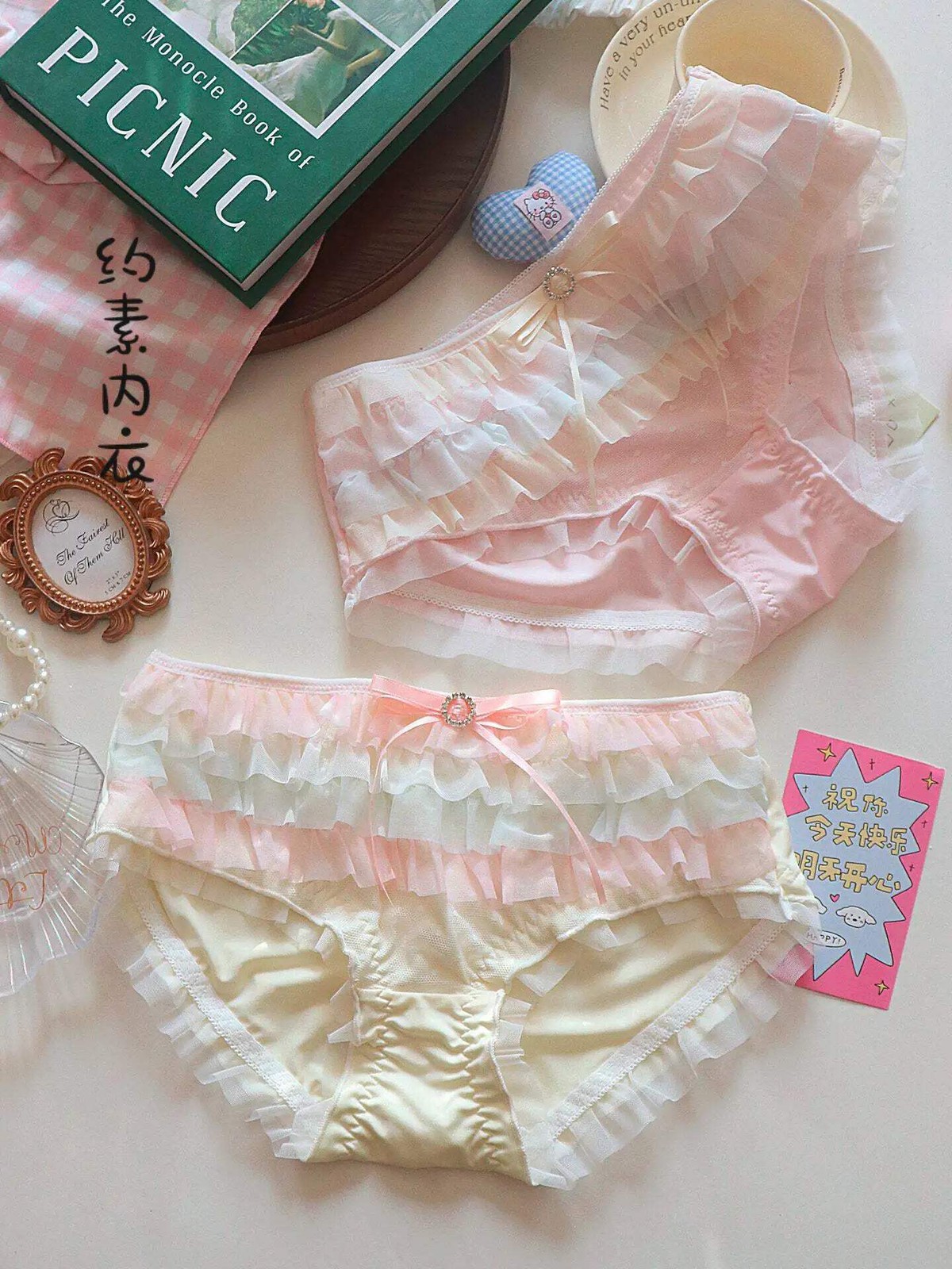 Japanese Style Lolita Princess Lingerie Set Women Pure Desire Cake Layer Lace Me