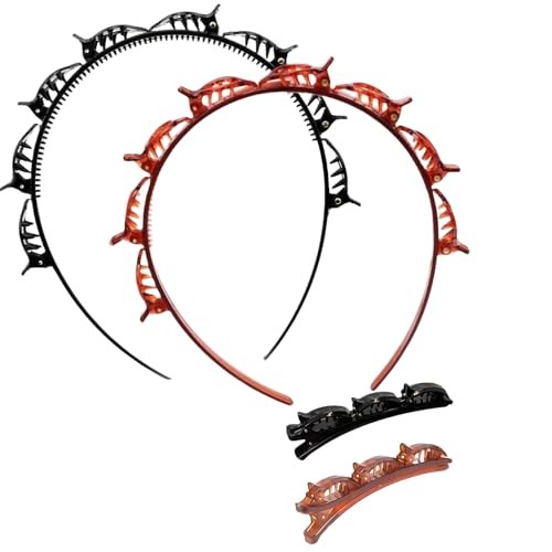 4Pcs Double Bangs Hairband with 8 Small Clips Women’s Double Layer Twist Braid