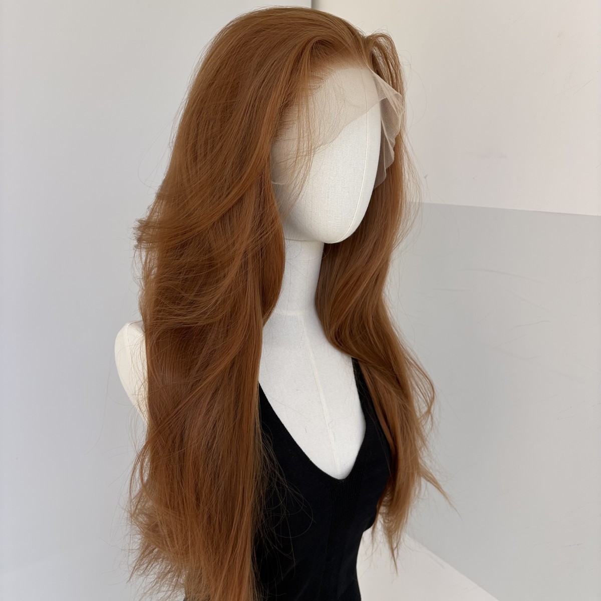 Ginger Brown Lace Frontal Wig Synthetic Hair Layered Long Straight