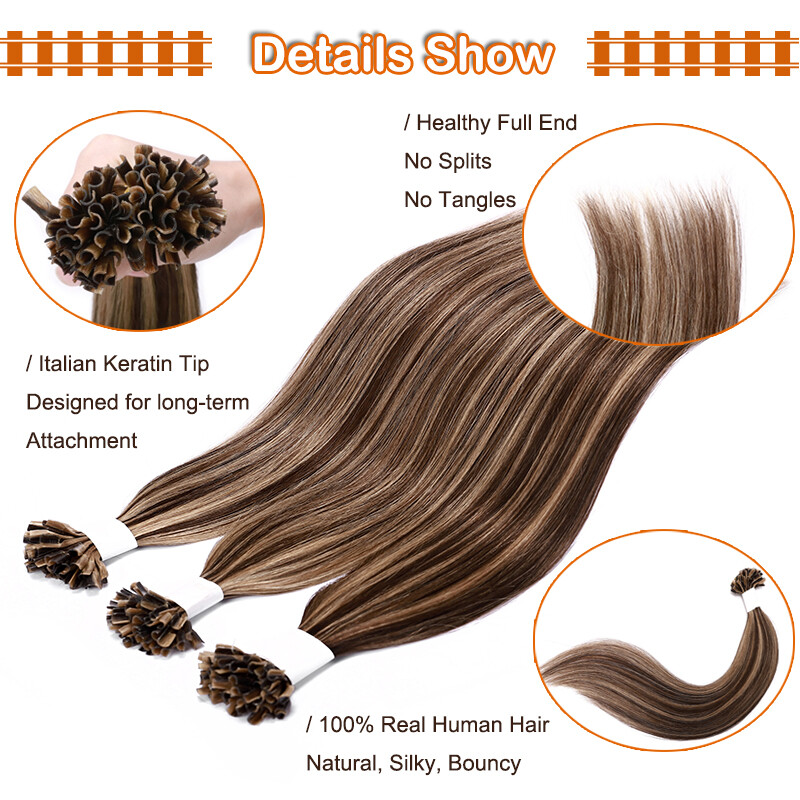 20-24Inch 100g Keratin Nail U Tip 100% Remy Human Hair Extensions Pre-Bonded US