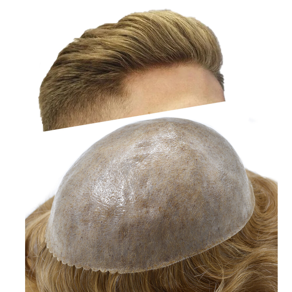 Mens Toupee Human Hair Replacement System Injection Poly Skin Hairpiece Wigs US